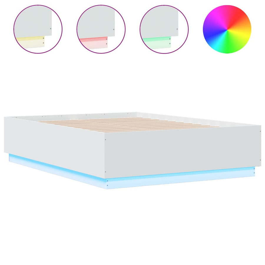 Bedframe met LED-verlichting bewerkt hout wit 135x190 cm