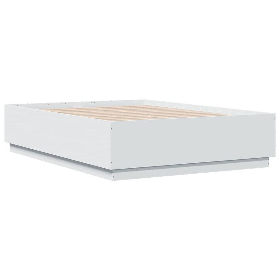 Bedframe met LED-verlichting bewerkt hout wit 135x190 cm