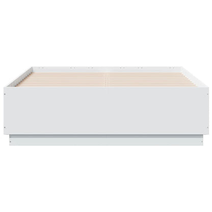 Bedframe met LED-verlichting bewerkt hout wit 135x190 cm