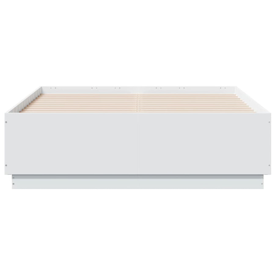 Bedframe met LED-verlichting bewerkt hout wit 135x190 cm