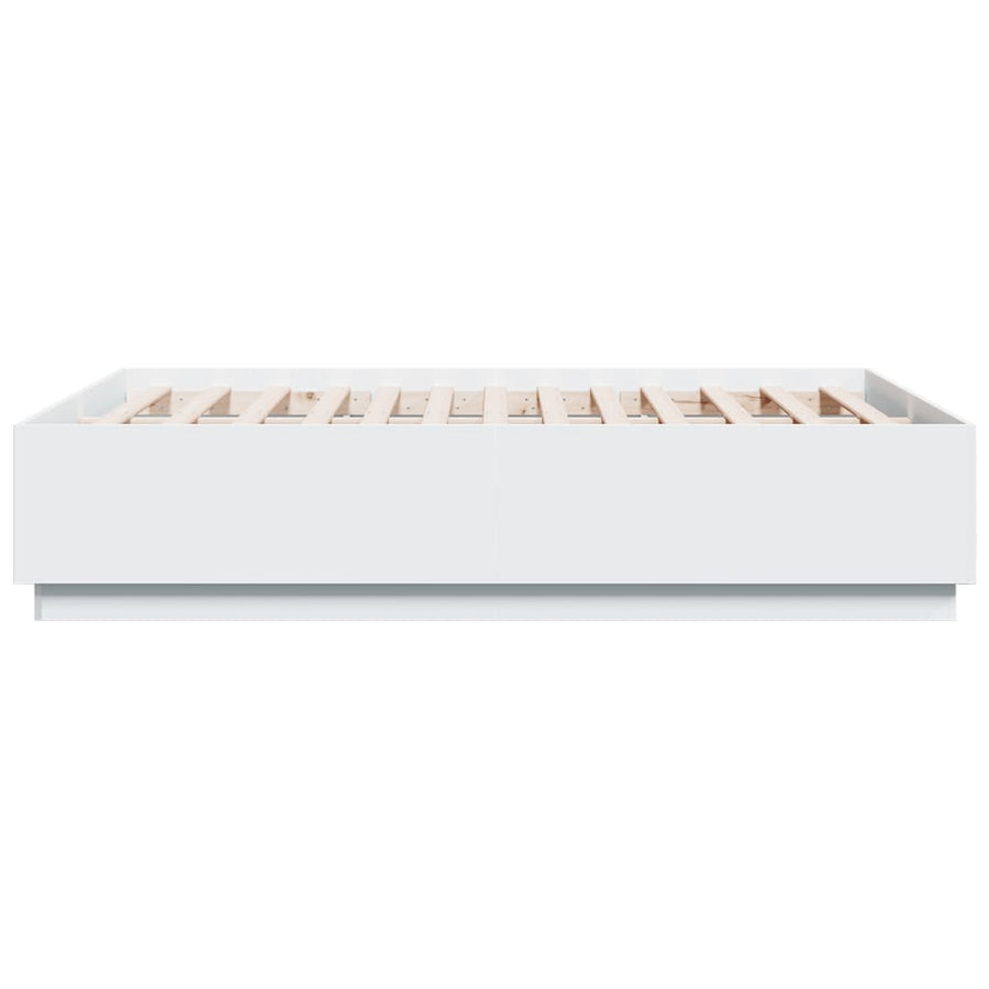 Bedframe met LED-verlichting bewerkt hout wit 135x190 cm