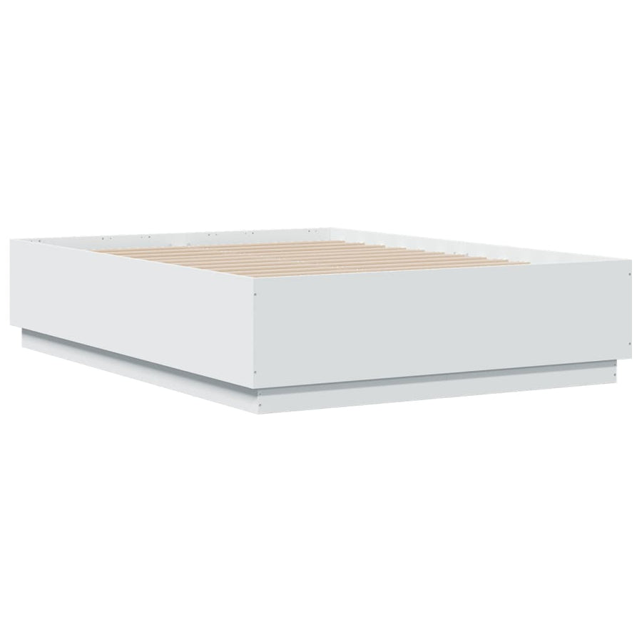 Bedframe met LED-verlichting bewerkt hout wit 135x190 cm