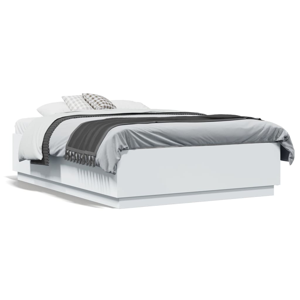 Bedframe met LED-verlichting bewerkt hout wit 135x190 cm