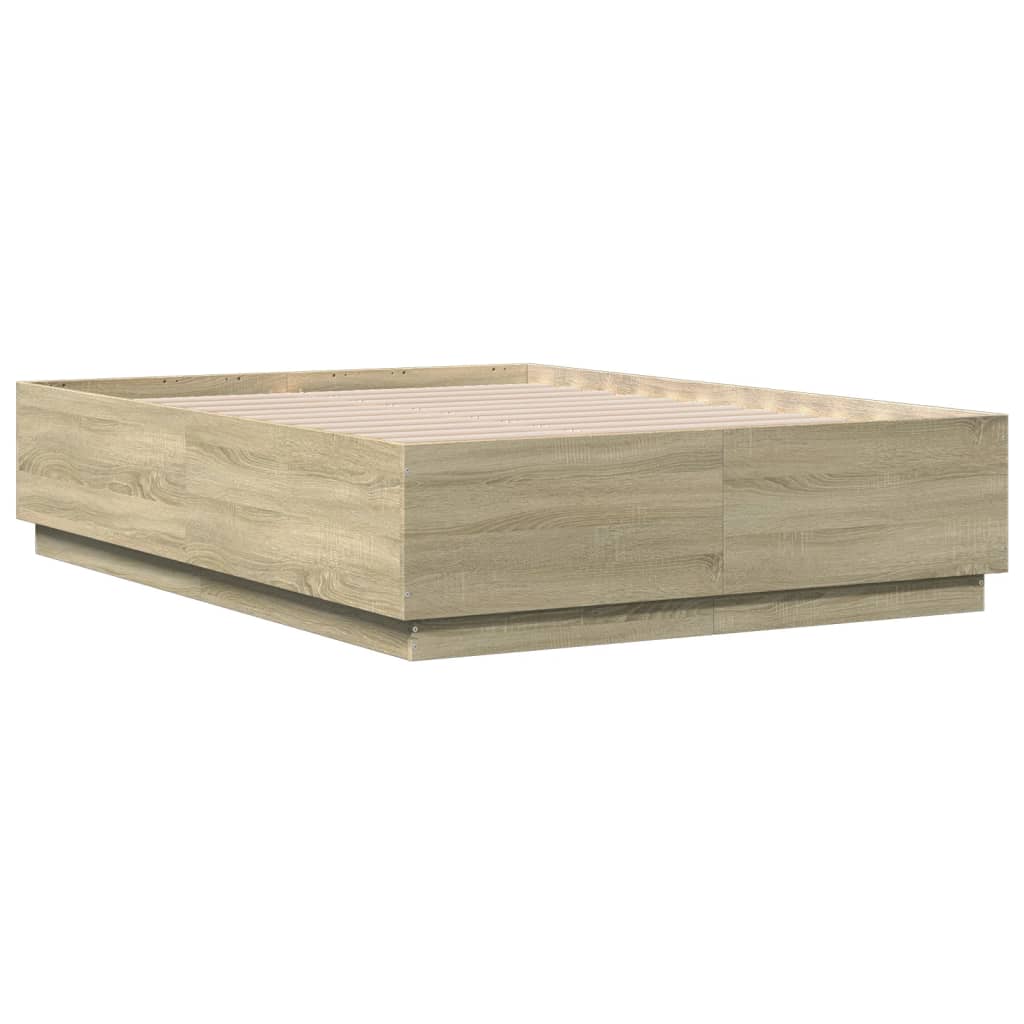Bedframe met LED-verlichting sonoma eikenkleurig 135x190 cm