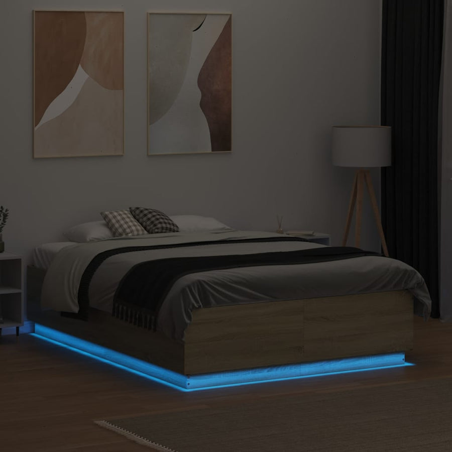 Bedframe met LED-verlichting sonoma eikenkleurig 135x190 cm