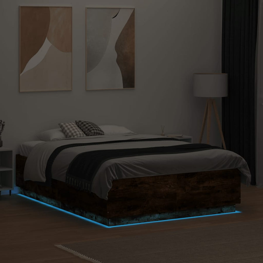 Bedframe met LED-verlichting sonoma eikenkleurig 135x190 cm