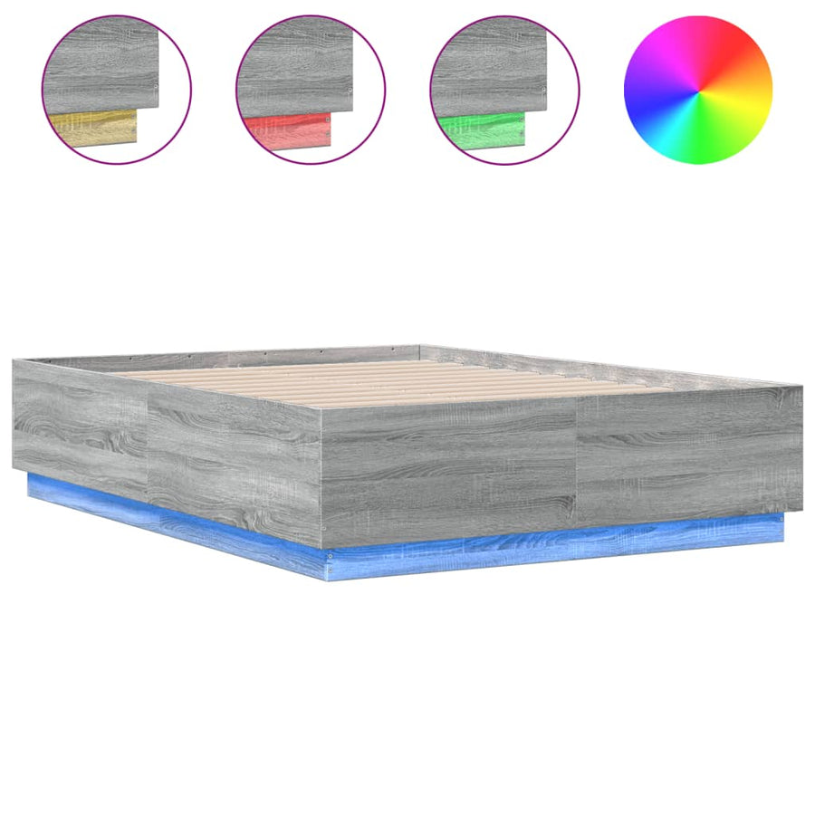 Bedframe met LED-verlichting grijs sonoma eiken 135x190 cm