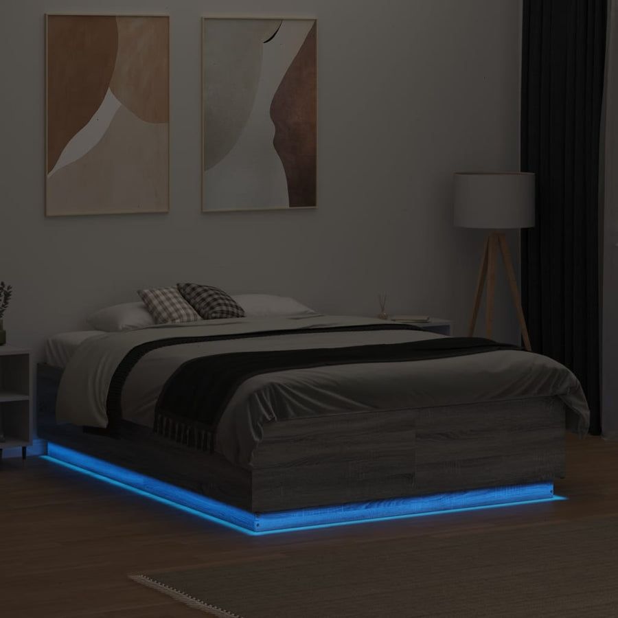 Bedframe met LED-verlichting grijs sonoma eiken 135x190 cm