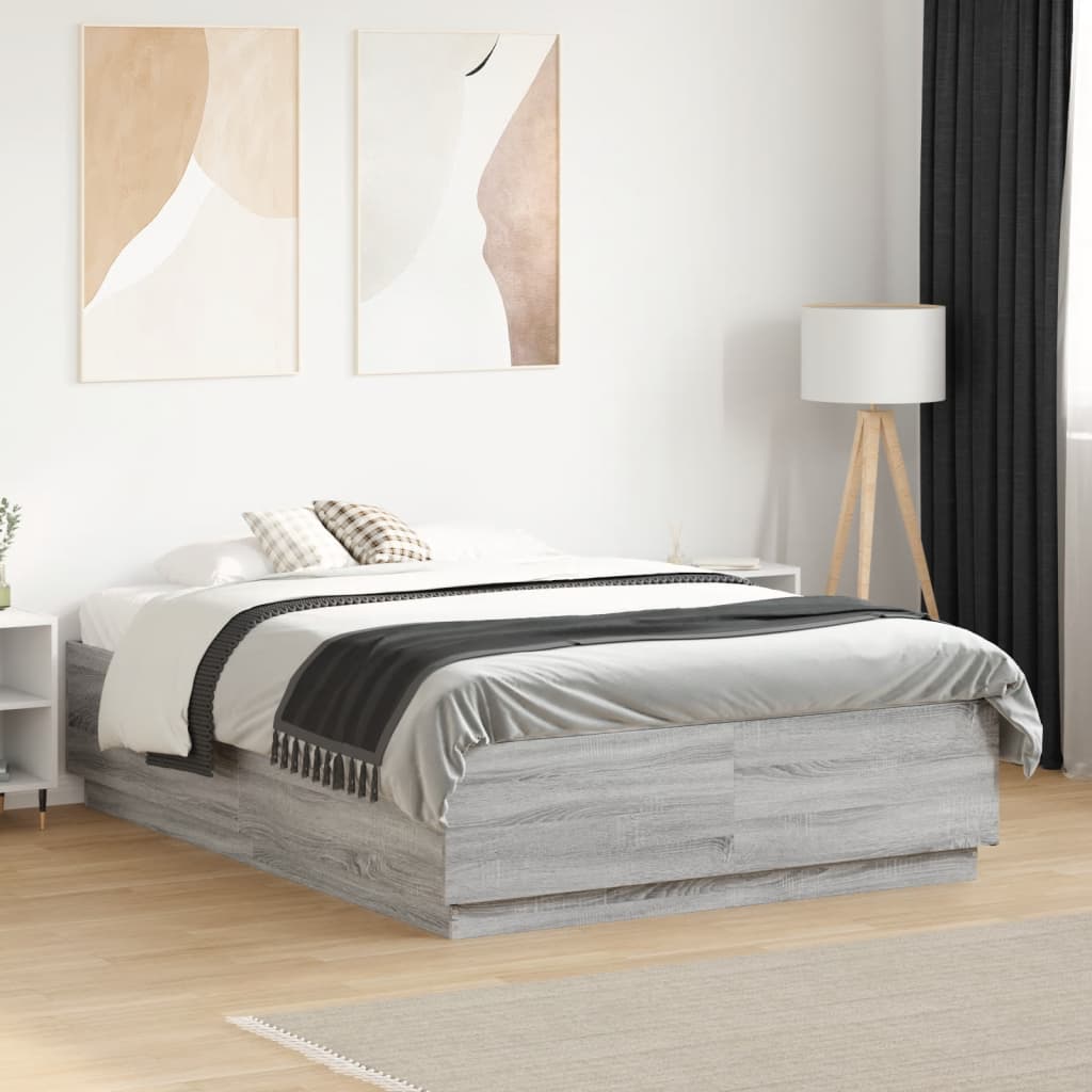 Bedframe met LED-verlichting grijs sonoma eiken 135x190 cm