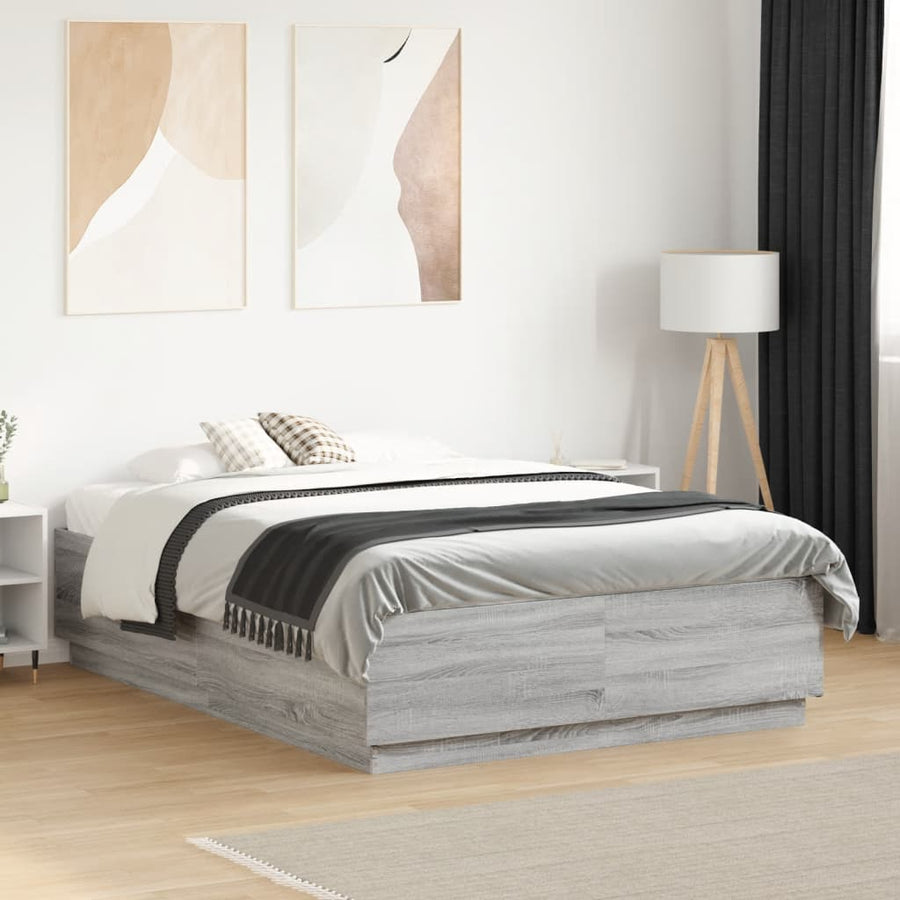 Bedframe met LED-verlichting grijs sonoma eiken 135x190 cm