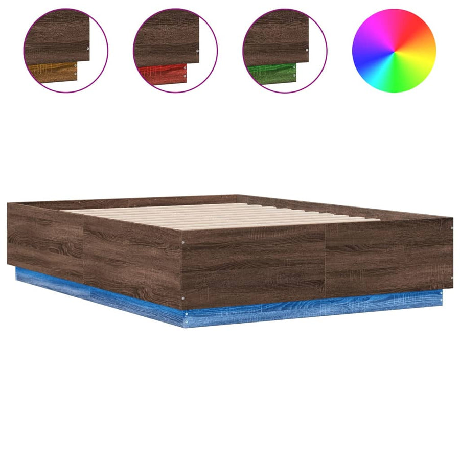 Bedframe met LED-verlichting bruin eikenkleurig 135x190 cm