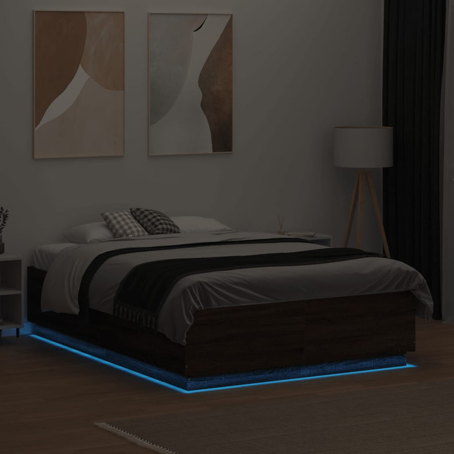 Bedframe met LED-verlichting bruin eikenkleurig 135x190 cm