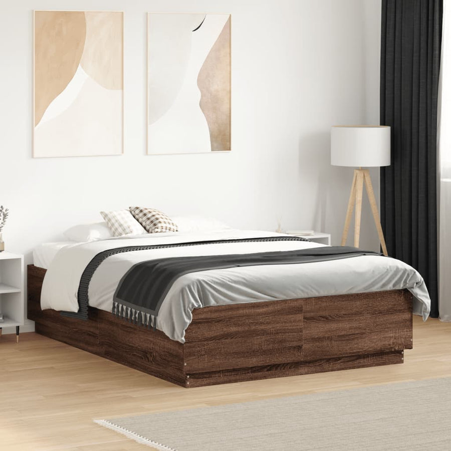 Bedframe met LED-verlichting bruin eikenkleurig 135x190 cm