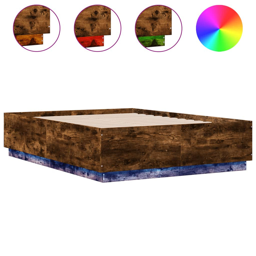 Bedframe Met Led-Verlichting Gerookt Eikenkleurig 120X190 Cm