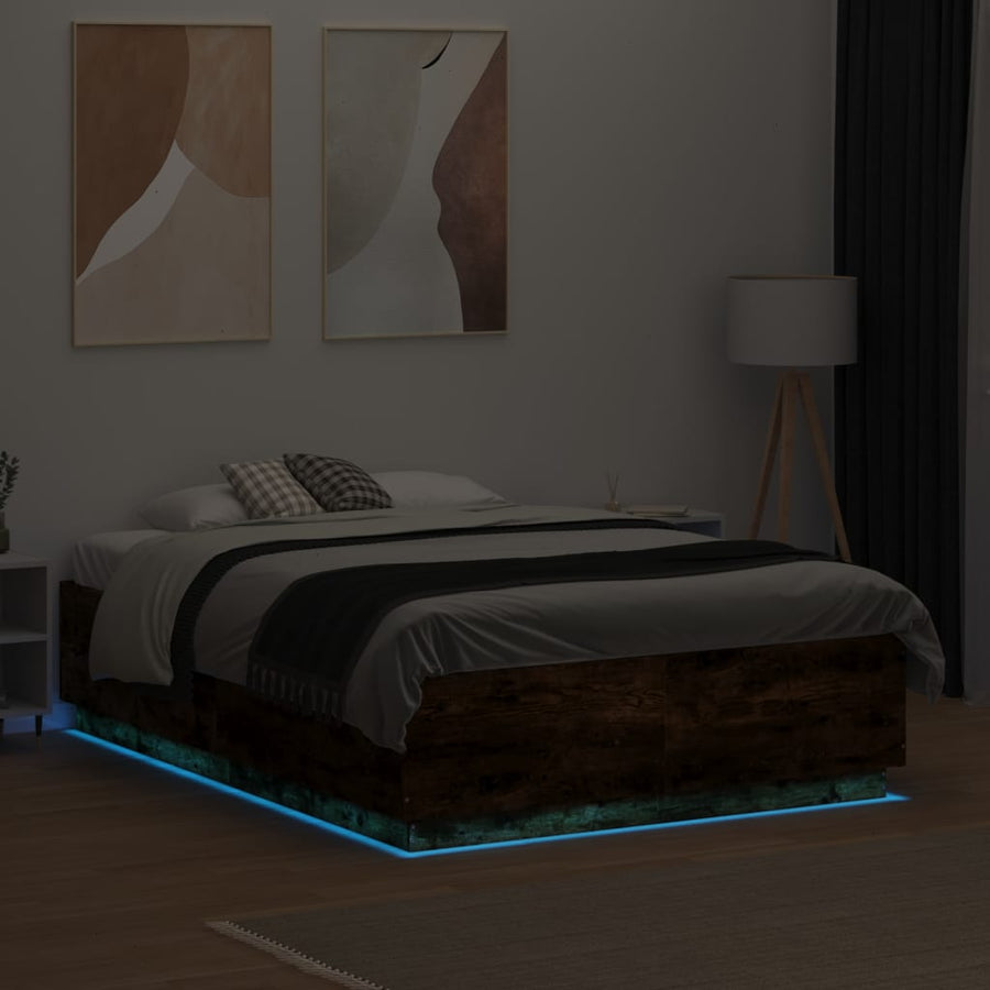 Bedframe Met Led-Verlichting Gerookt Eikenkleurig 120X190 Cm