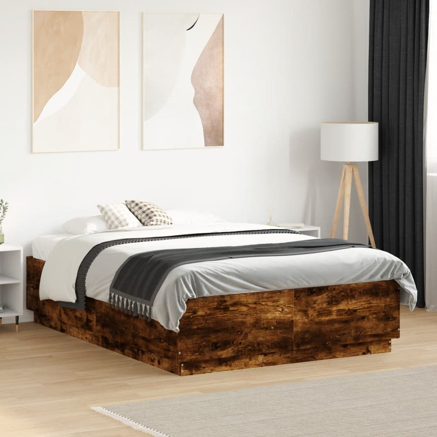 Bedframe Met Led-Verlichting Gerookt Eikenkleurig 120X190 Cm