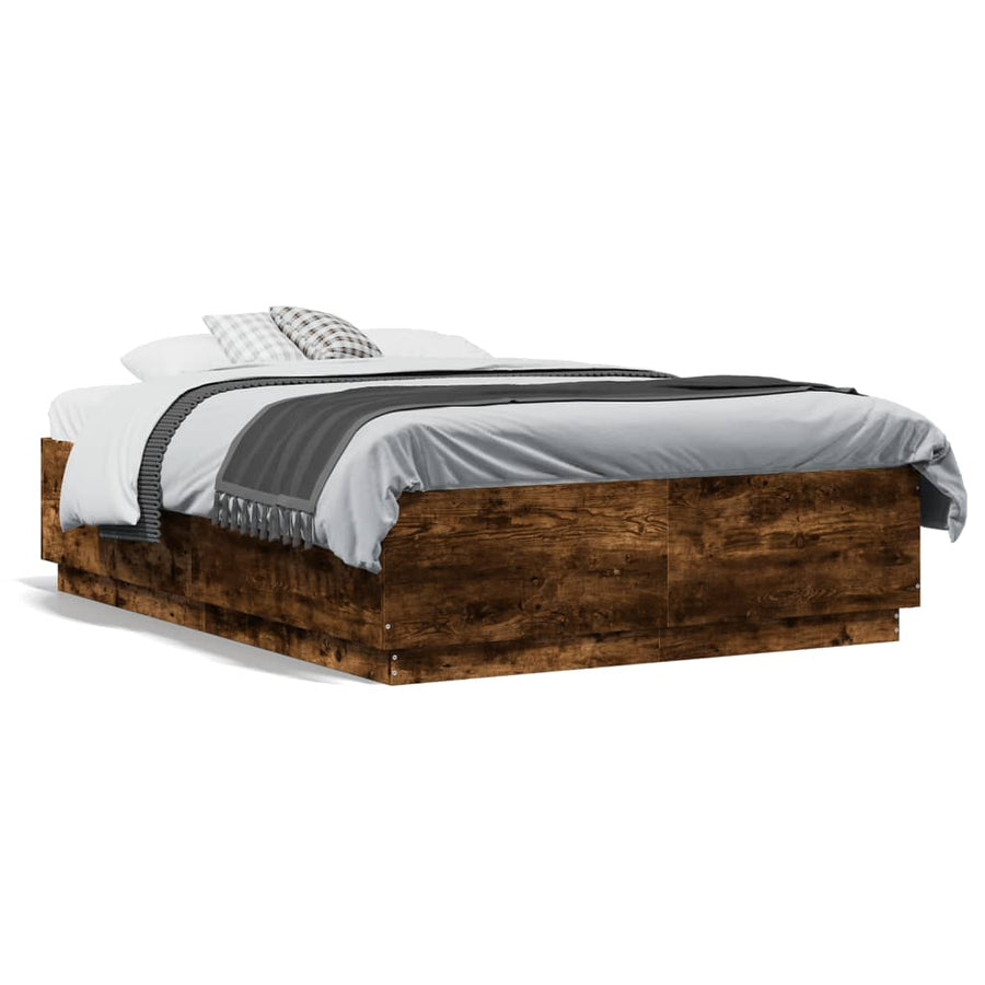 Bedframe Met Led-Verlichting Gerookt Eikenkleurig 120X190 Cm