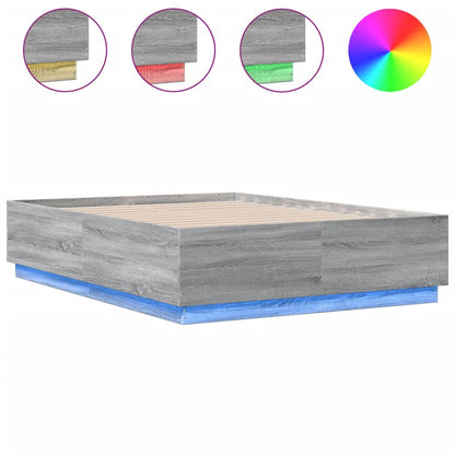 Bedframe Met Led-Verlichting Grijs Sonoma Eiken 120X190 Cm Donkerbruin