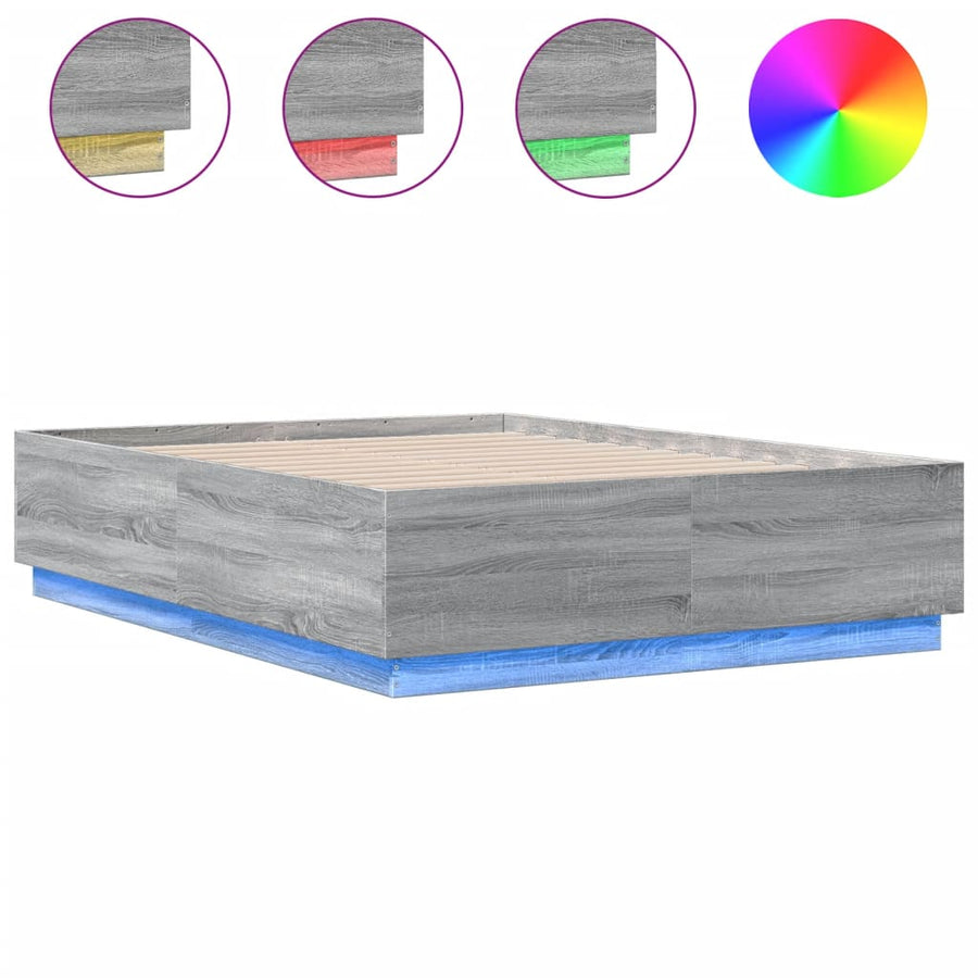 Bedframe Met Led-Verlichting Grijs Sonoma Eiken 120X190 Cm Donkerbruin