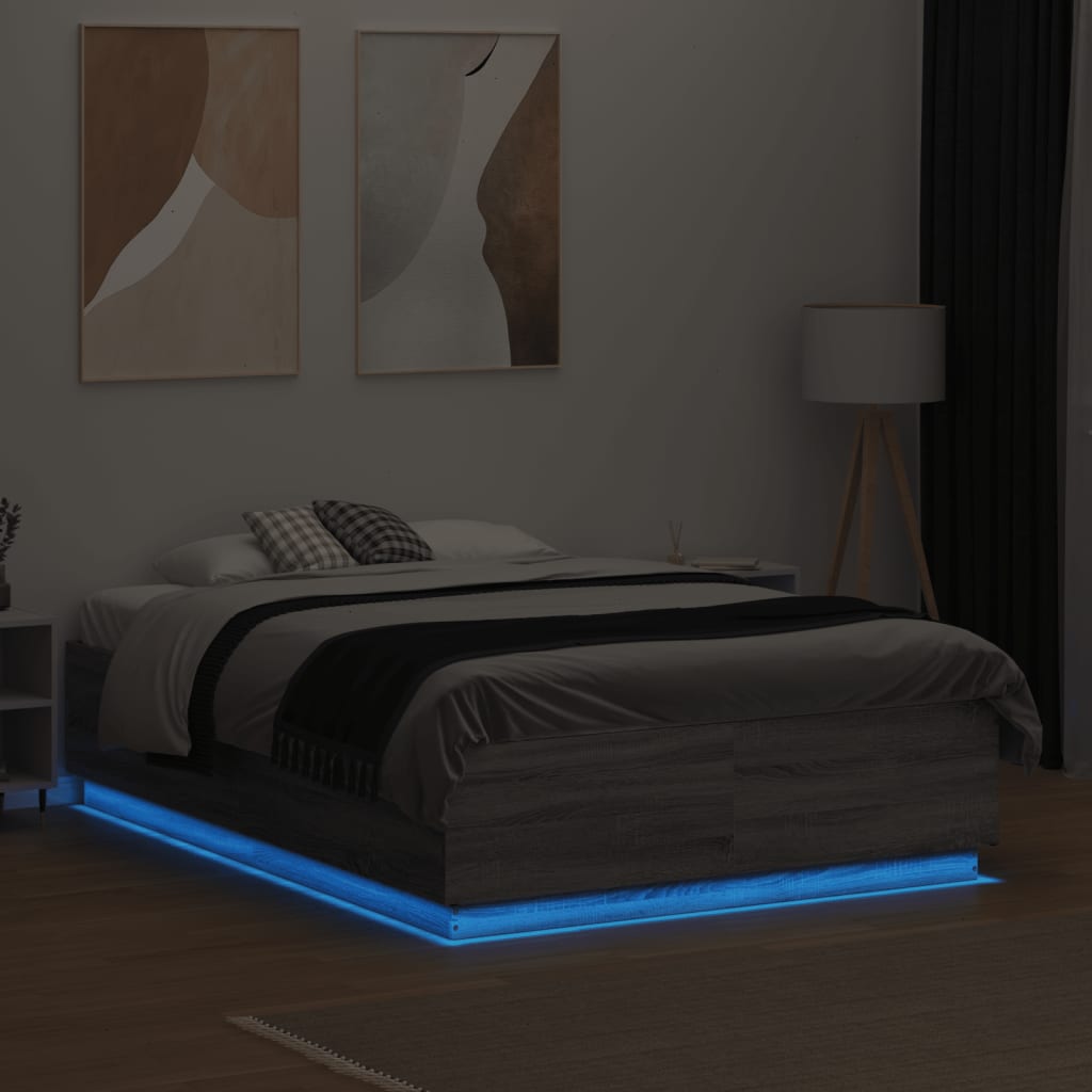 Bedframe Met Led-Verlichting Grijs Sonoma Eiken 120X190 Cm Donkerbruin