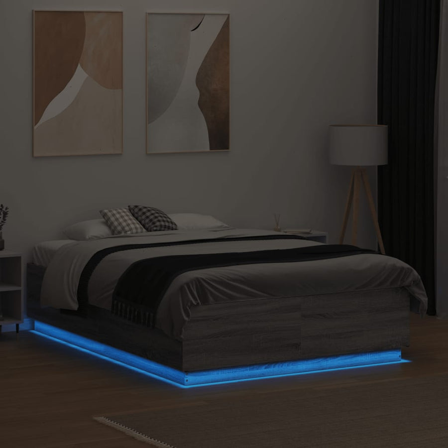 Bedframe Met Led-Verlichting Grijs Sonoma Eiken 120X190 Cm Donkerbruin