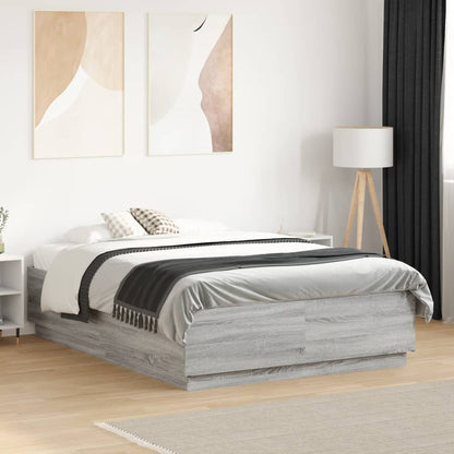 Bedframe Met Led-Verlichting Grijs Sonoma Eiken 120X190 Cm Donkerbruin