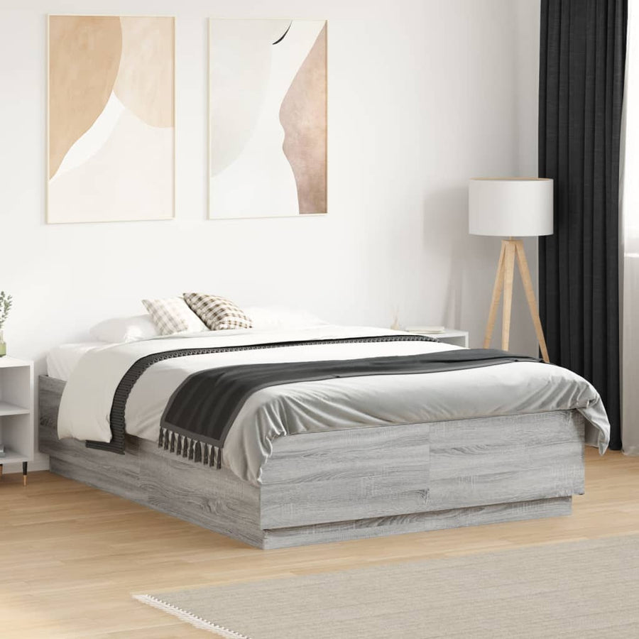Bedframe Met Led-Verlichting Grijs Sonoma Eiken 120X190 Cm Donkerbruin