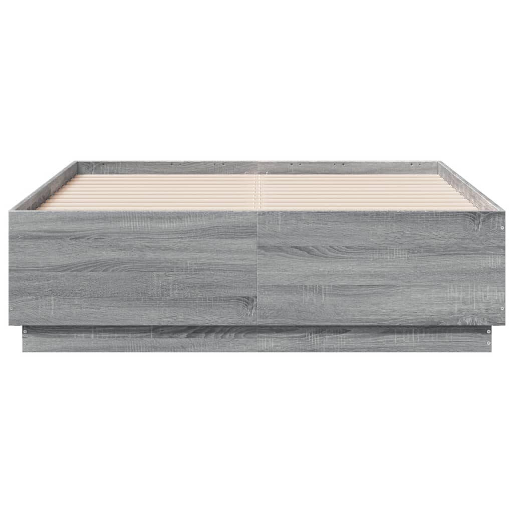 Bedframe Met Led-Verlichting Grijs Sonoma Eiken 120X190 Cm Donkerbruin