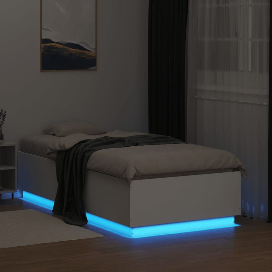 Bedframe met LED-verlichting bewerkt hout wit 90x190 cm