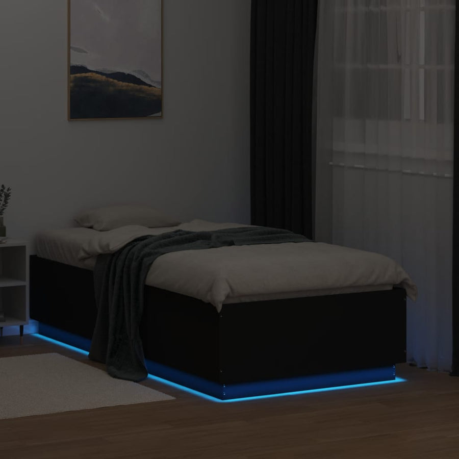 Bedframe met LED-verlichting bewerkt hout zwart 90x190 cm