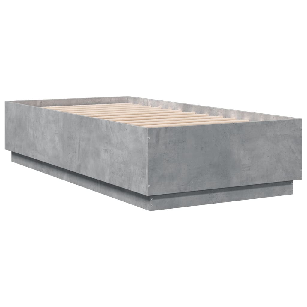 Bedframe met LED-verlichting bewerkt hout betongrijs 90x190 cm