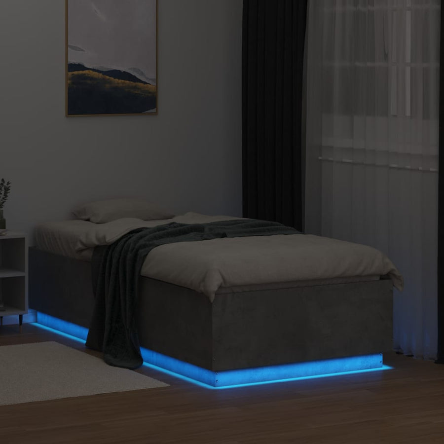 Bedframe met LED-verlichting bewerkt hout betongrijs 90x190 cm