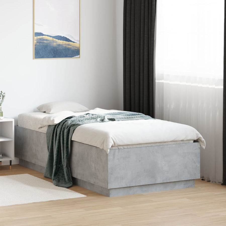 Bedframe met LED-verlichting bewerkt hout betongrijs 90x190 cm