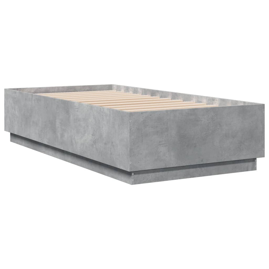 Bedframe met LED-verlichting bewerkt hout betongrijs 90x190 cm