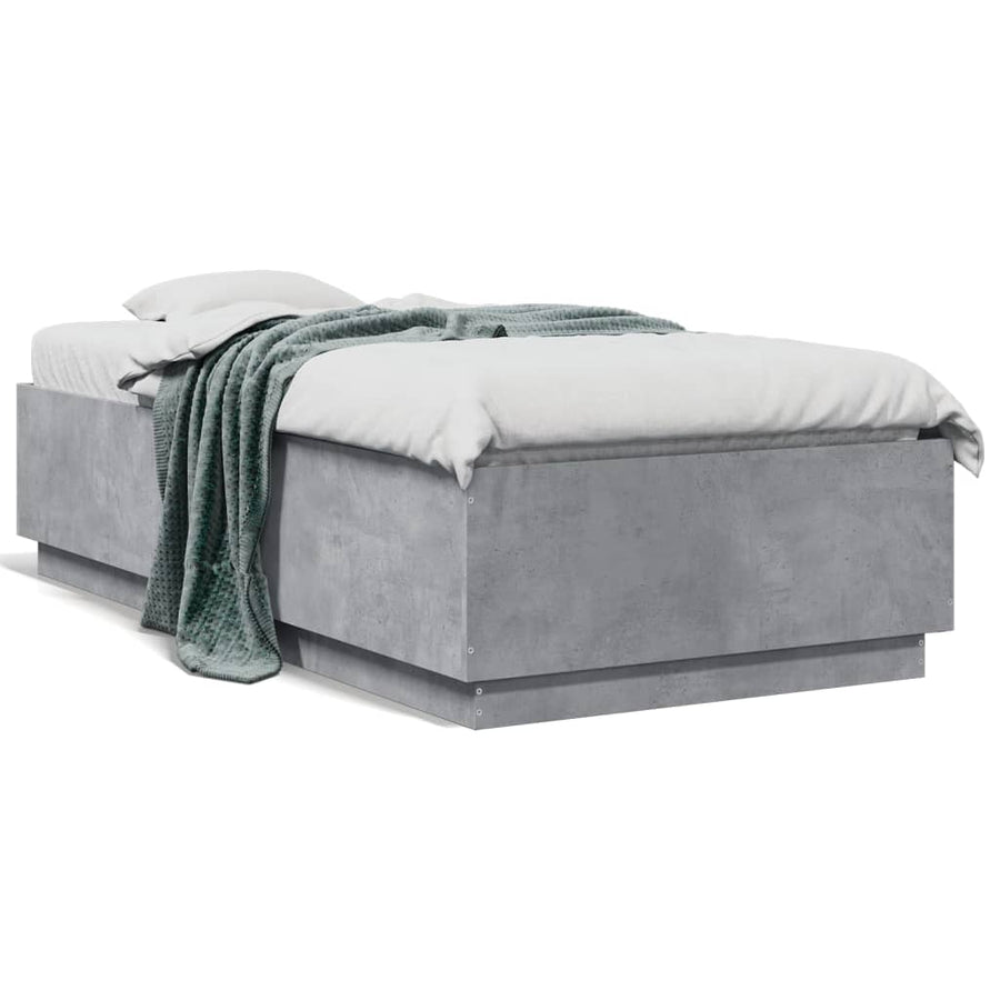 Bedframe met LED-verlichting bewerkt hout betongrijs 90x190 cm