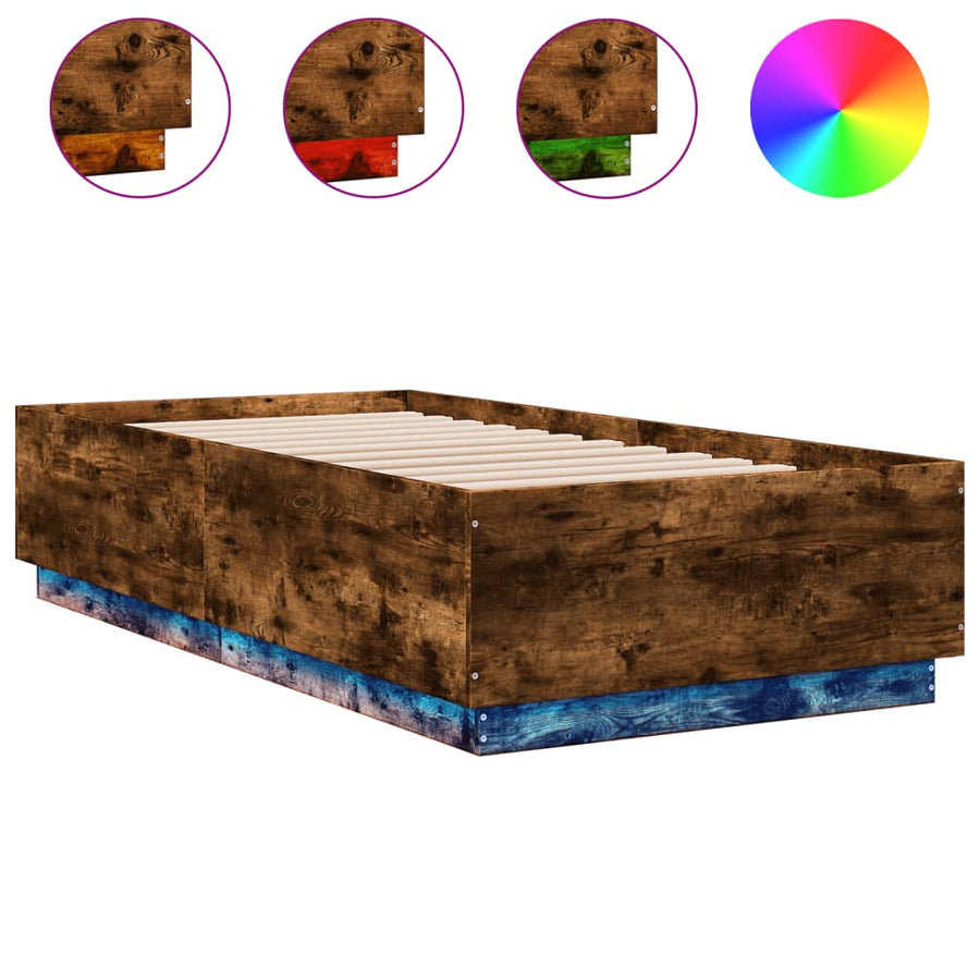 Bedframe met LED-verlichting gerookt eikenkleurig 90x190 cm