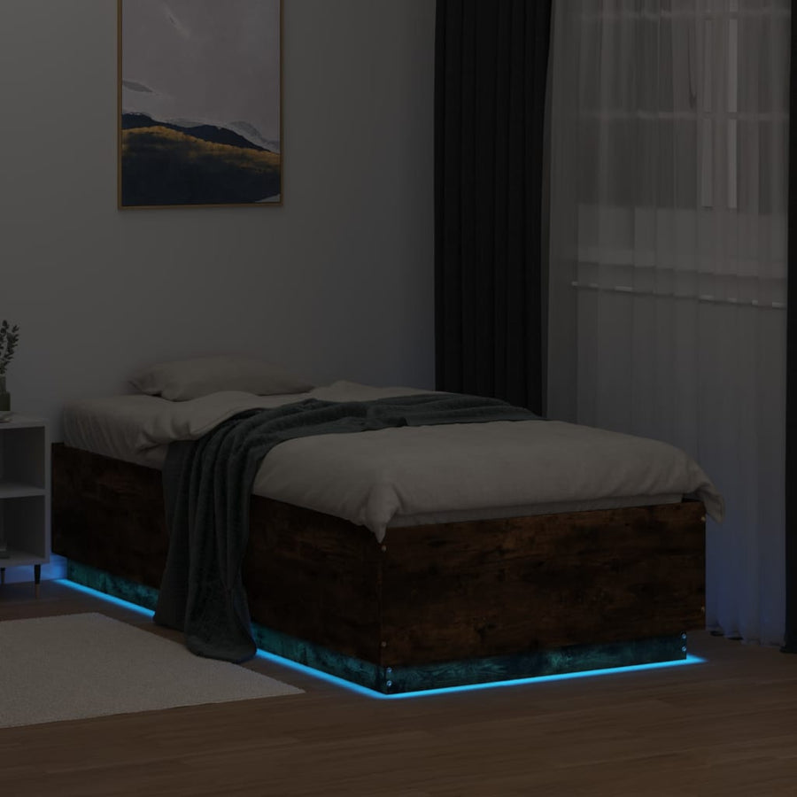 Bedframe met LED-verlichting gerookt eikenkleurig 90x190 cm
