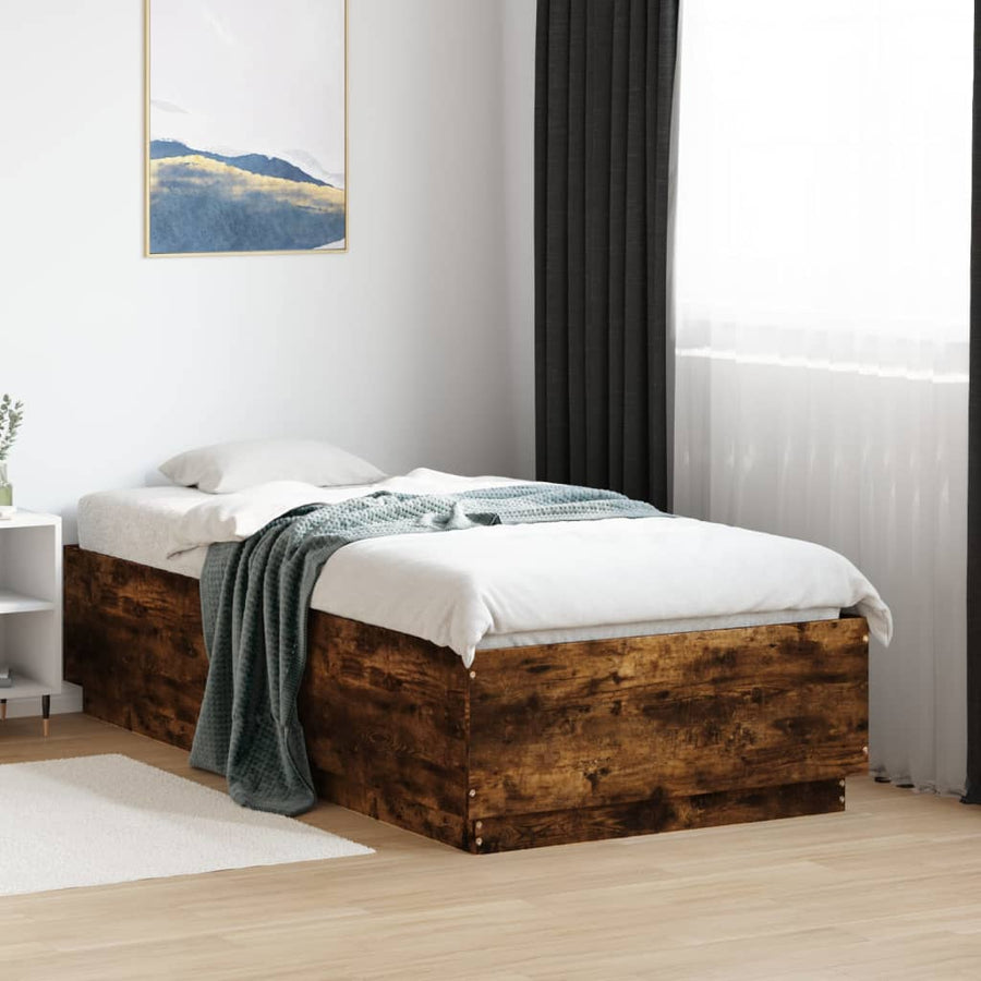 Bedframe met LED-verlichting gerookt eikenkleurig 90x190 cm