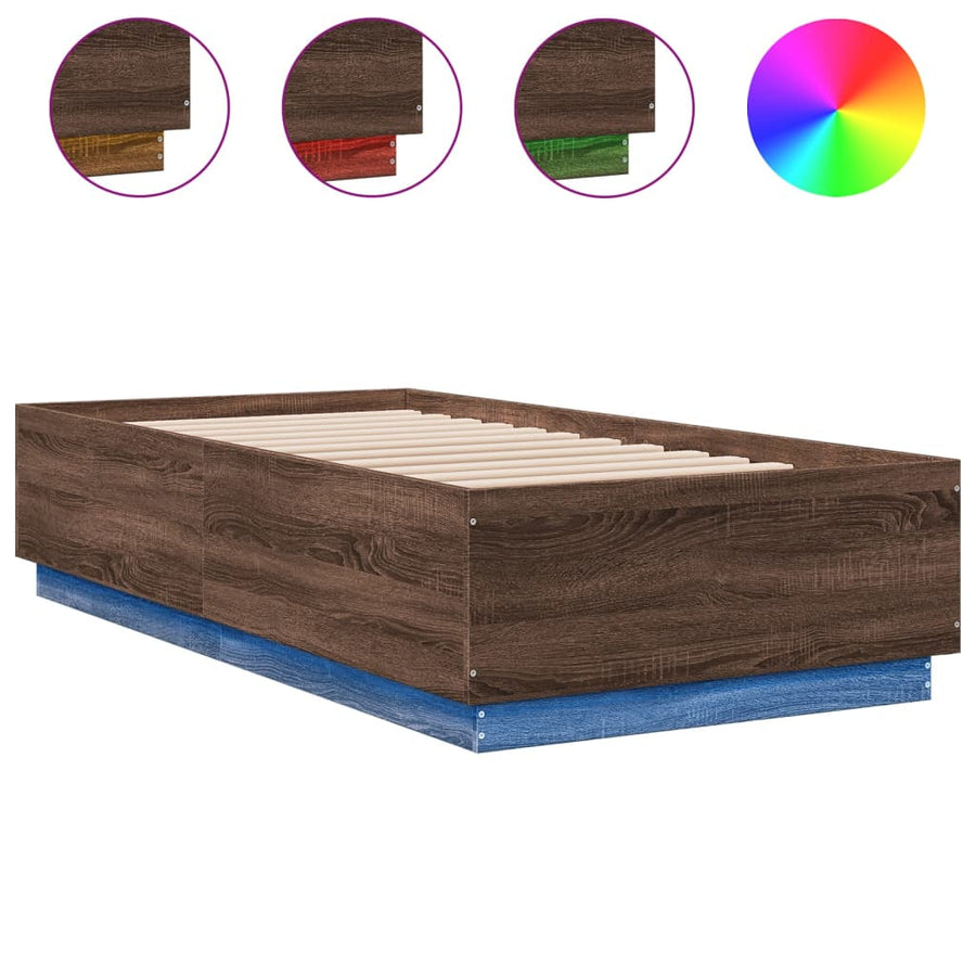Bedframe met LED-verlichting bruin eikenkleur 90x190 cm