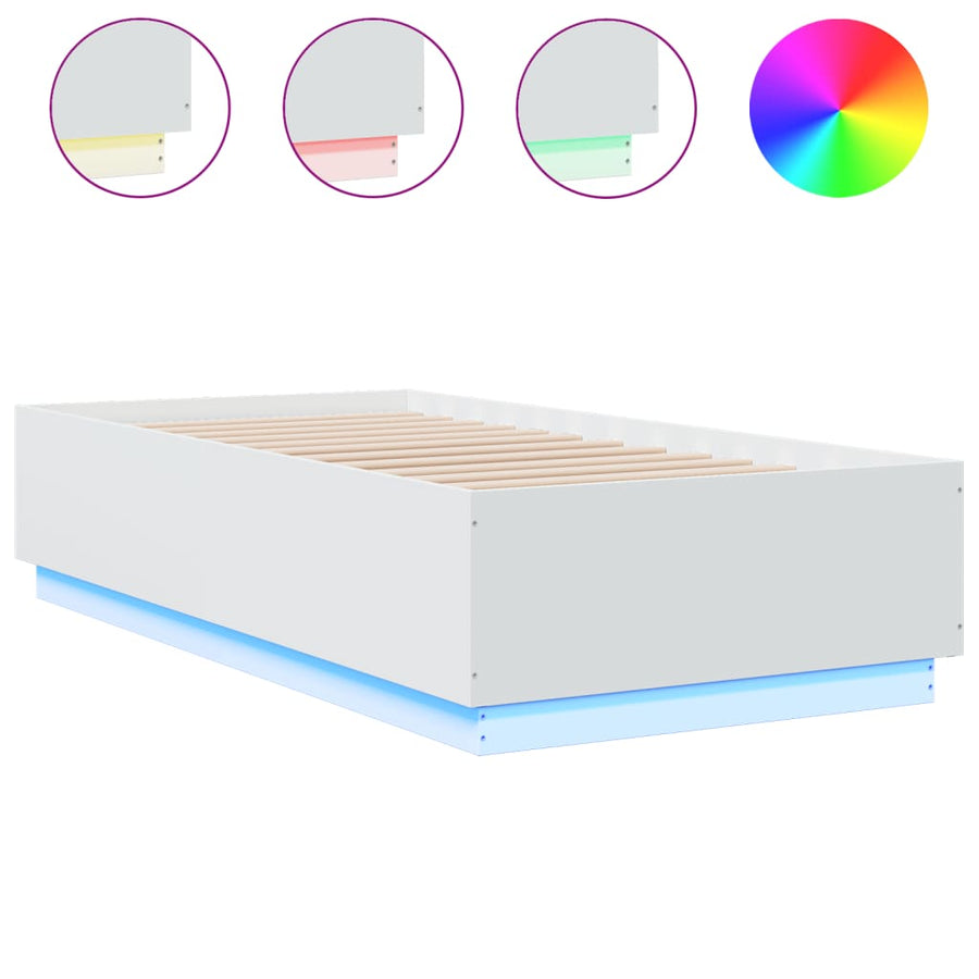 Bedframe met LED-verlichting bewerkt hout wit 75x190 cm