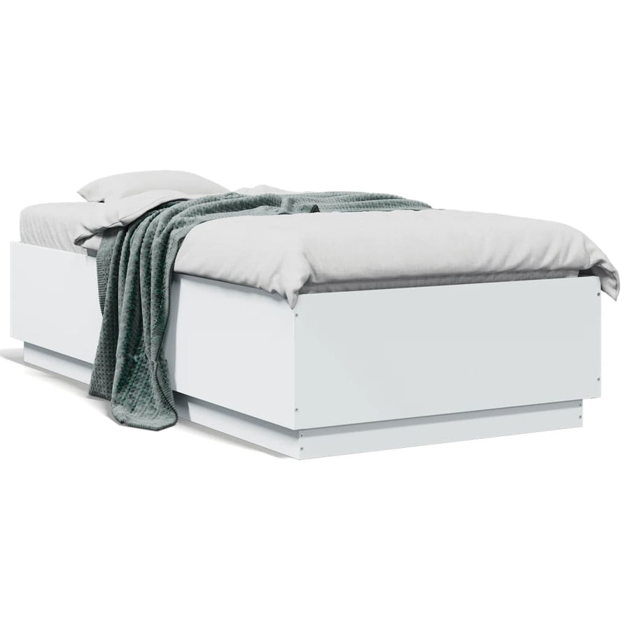 Bedframe met LED-verlichting bewerkt hout wit 75x190 cm