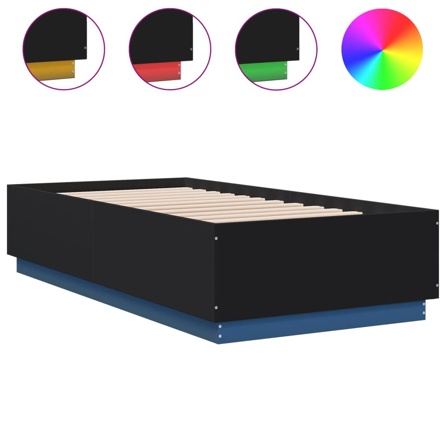 Bedframe met LED-verlichting bewerkt hout zwart 75x190 cm