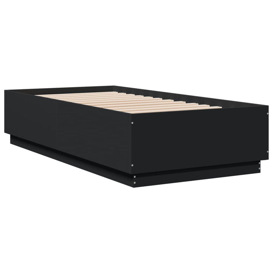 Bedframe met LED-verlichting bewerkt hout zwart 75x190 cm