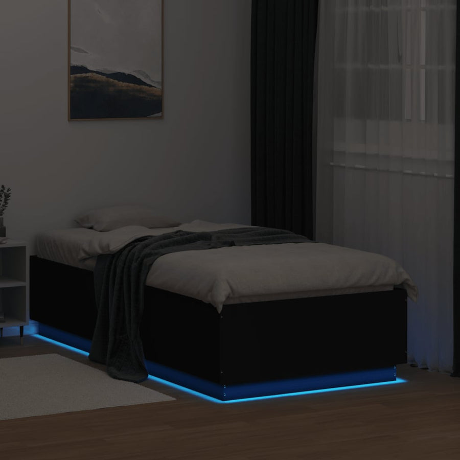 Bedframe met LED-verlichting bewerkt hout zwart 75x190 cm