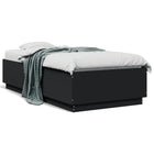 Bed frame with LED lighting engineered wood black 75x190 cm