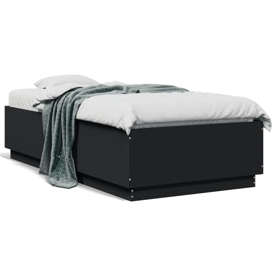 Bedframe met LED-verlichting bewerkt hout zwart 75x190 cm