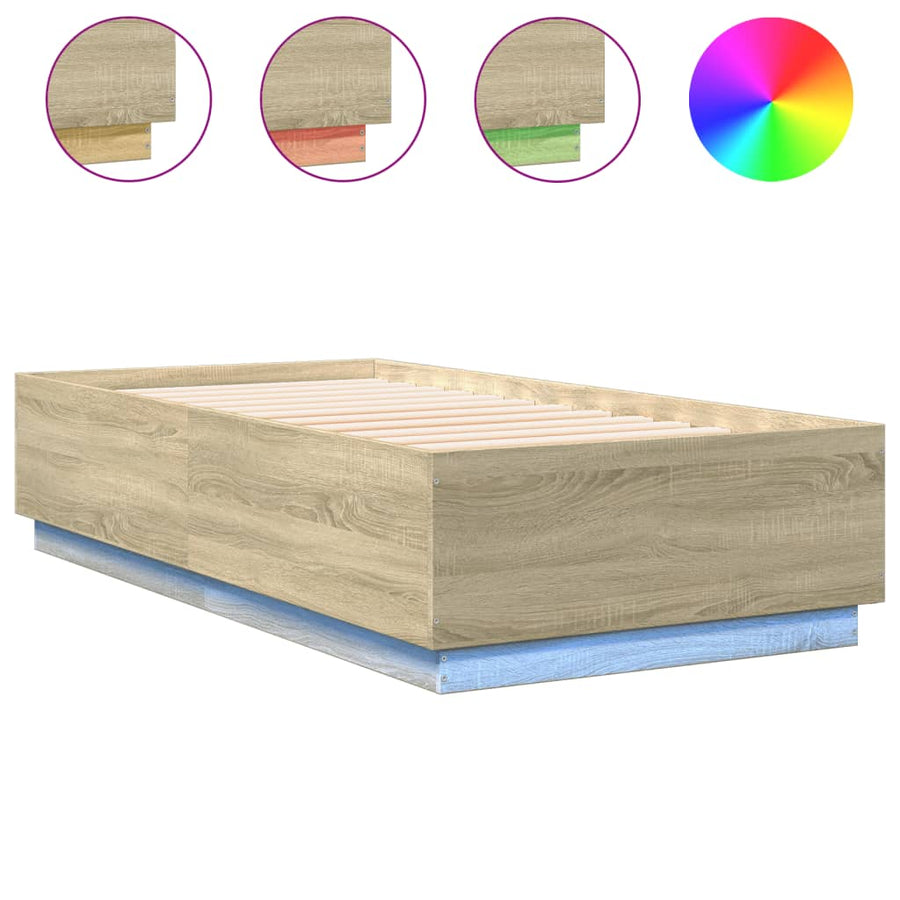 Bedframe met LED-verlichting sonoma eikenkleurig 75x190 cm