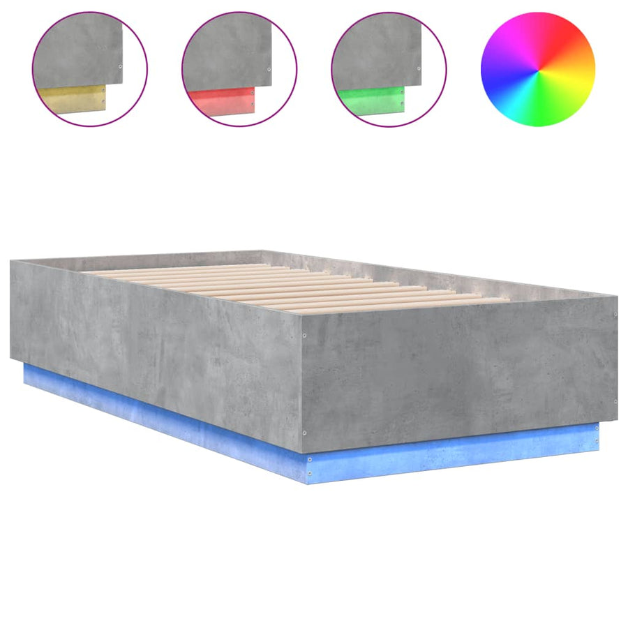 Bedframe met LED-verlichting bewerkt hout betongrijs 75x190 cm