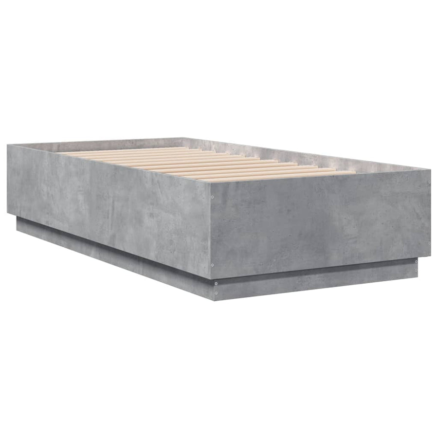 Bedframe met LED-verlichting bewerkt hout betongrijs 75x190 cm