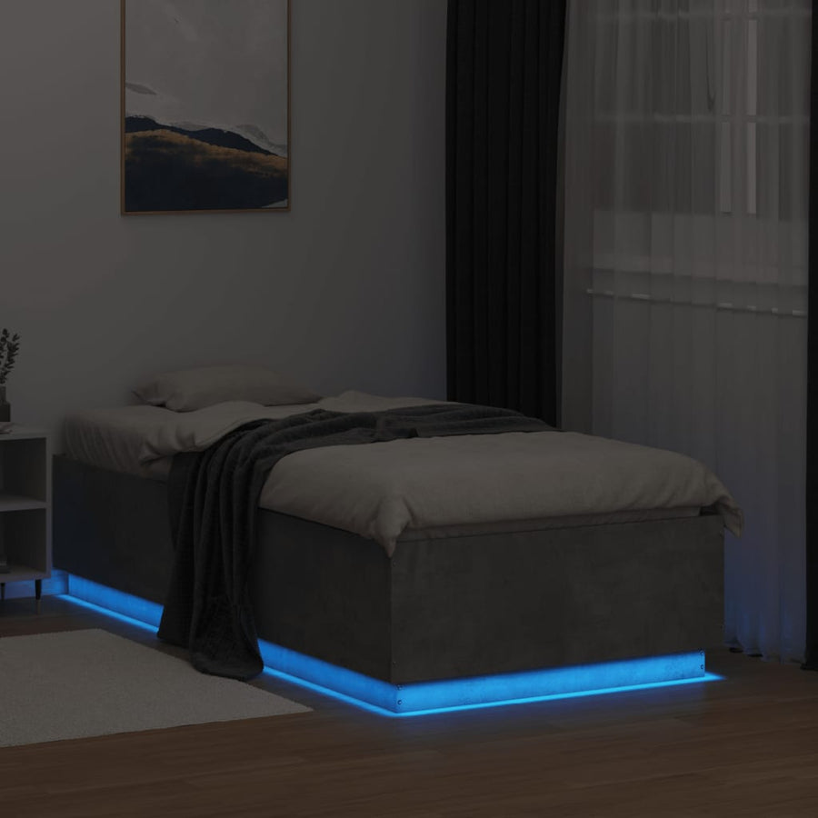 Bedframe met LED-verlichting bewerkt hout betongrijs 75x190 cm